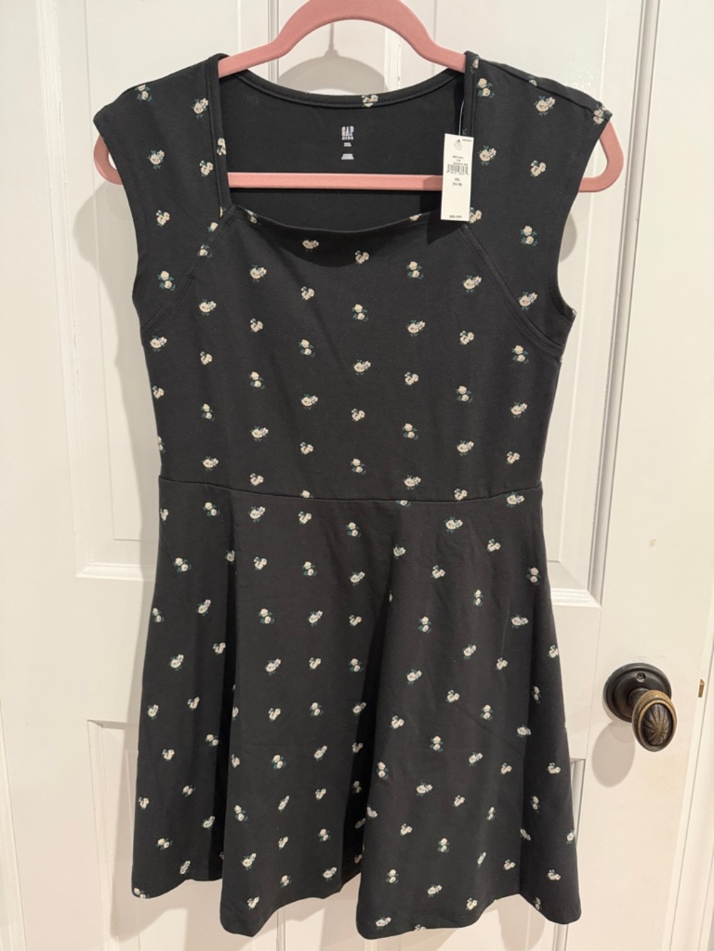 GAP Black Fit-and-Flare Dress with Small White Floral Print